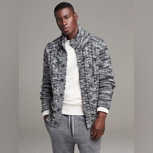 Banana Republic Men's Cardigan Heavyweight Wool Cotton Marble Grey Size M